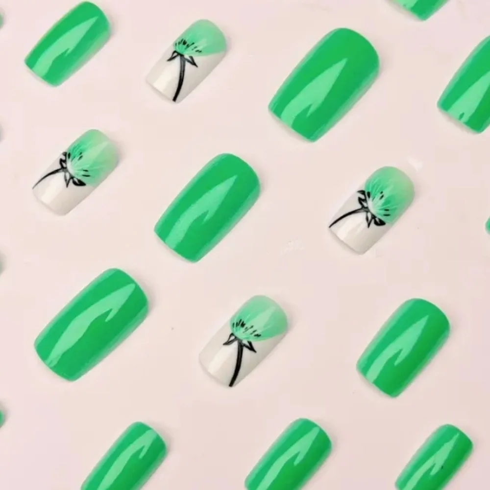 🔥3/$21  Light Green Dandelion design Press on nails